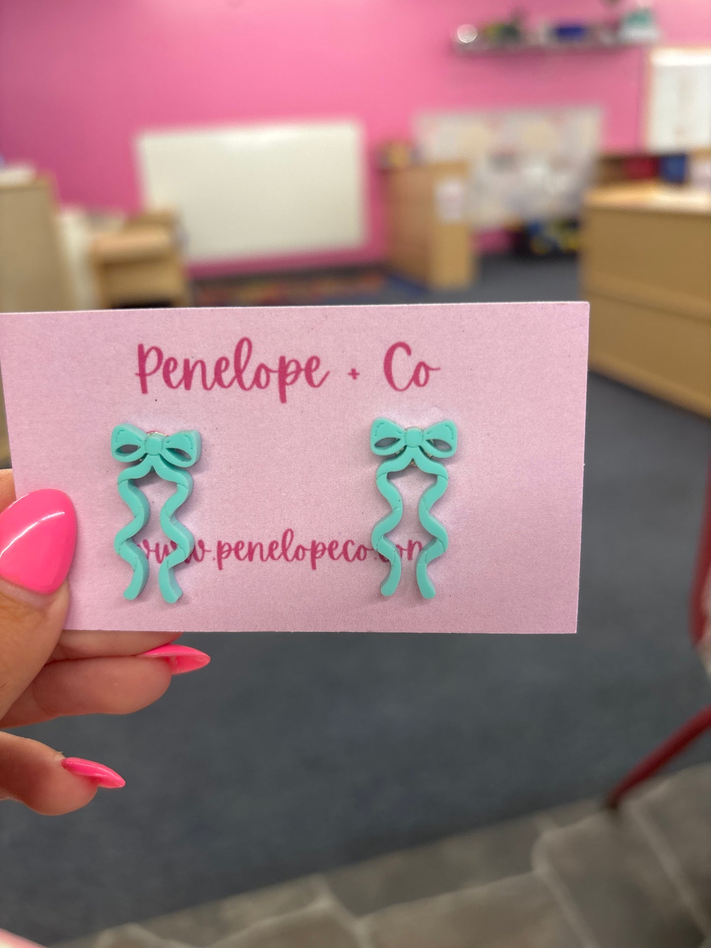 Teal bow studs