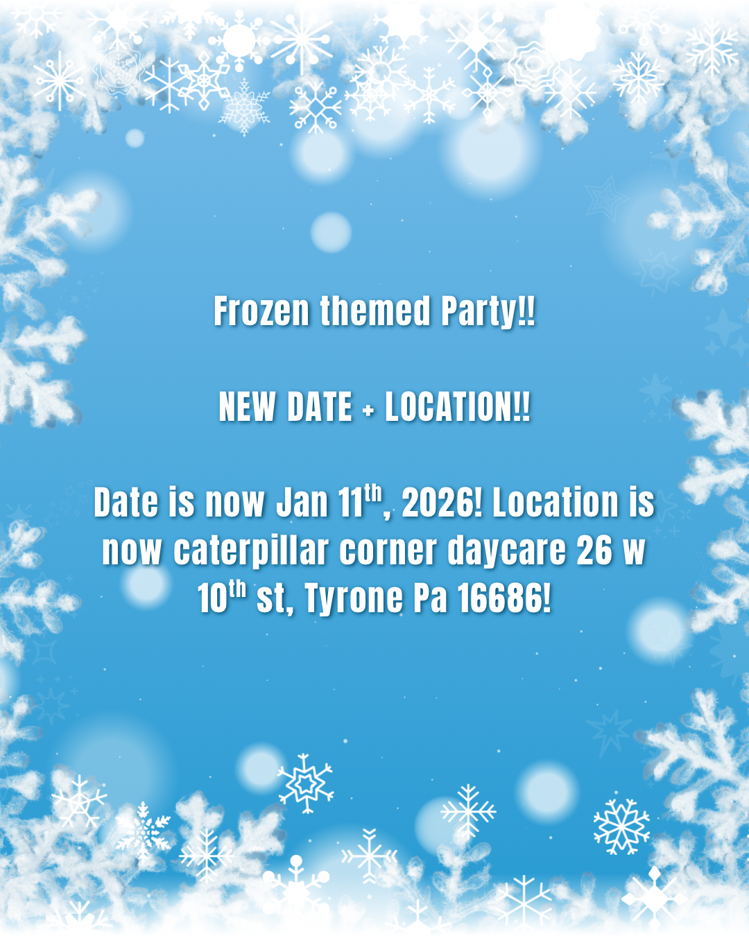 Frozen themed princess party!! Please note the date change!!