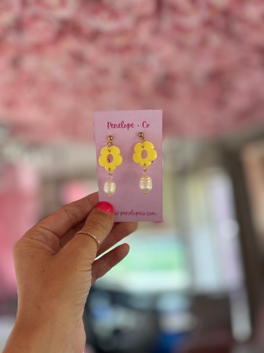 Flower + pearl dangles