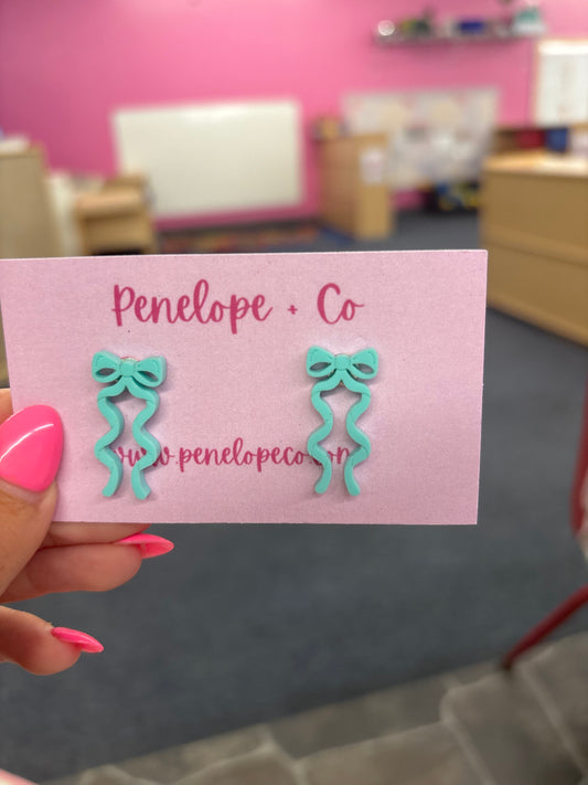 Teal bow studs