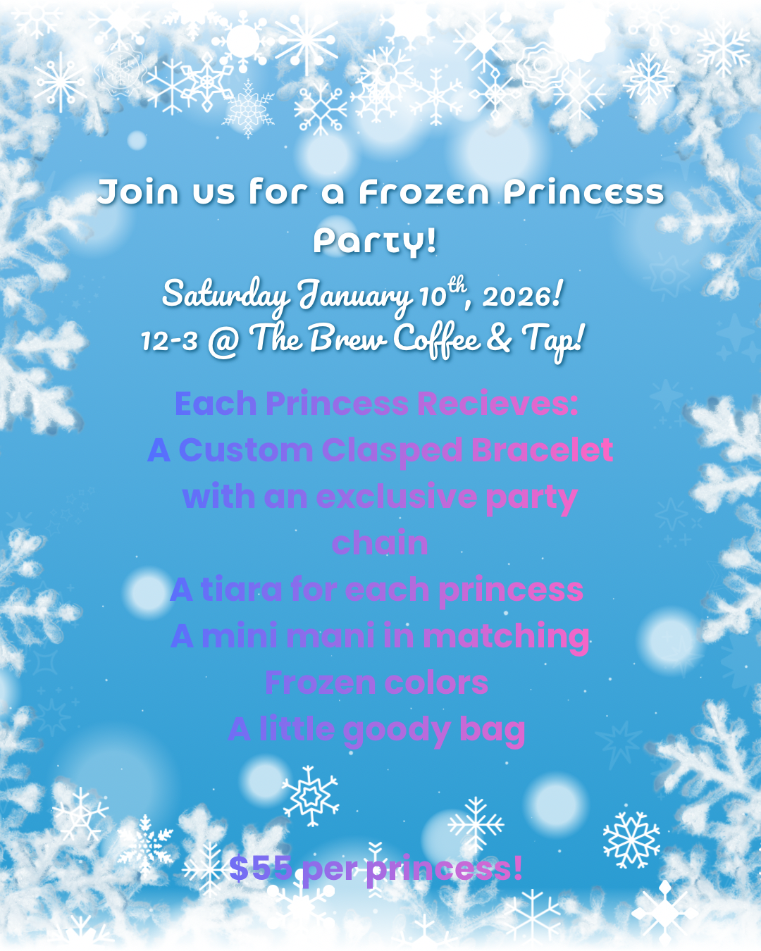 Frozen themed princess party!! Please note the date change!!