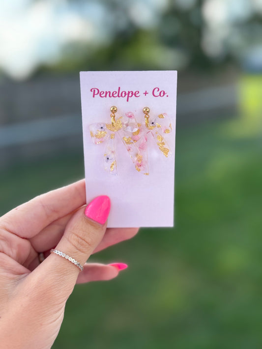 Floral clear bow dangles